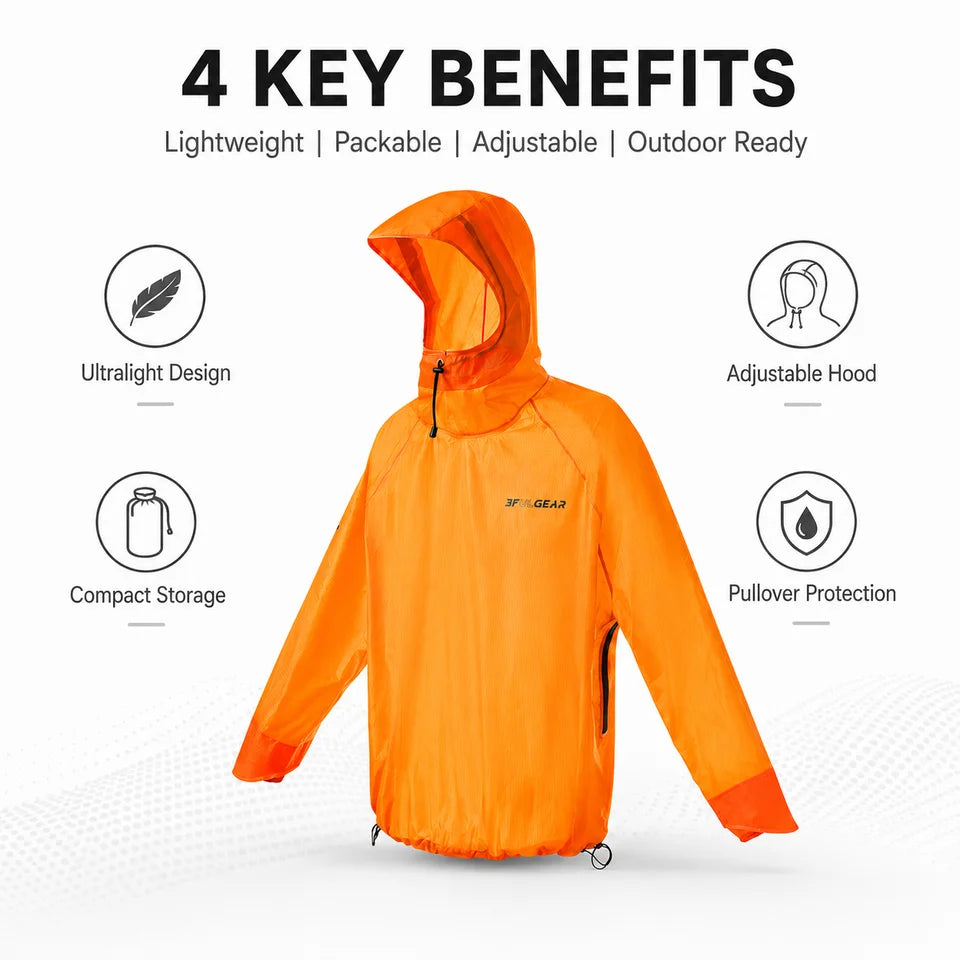 3F UL GEAR Ultralight Hooded Rain Jacket Top 15D Nylon 20D Dyneema-Blend Outdoor Waterproof Pullover Raincoat for Hiking Camping