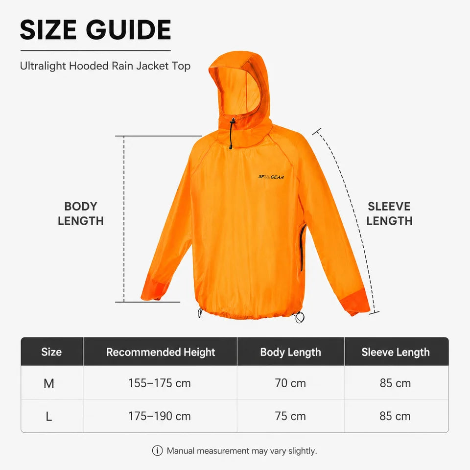 3F UL GEAR Ultralight Hooded Rain Jacket Top 15D Nylon 20D Dyneema-Blend Outdoor Waterproof Pullover Raincoat for Hiking Camping