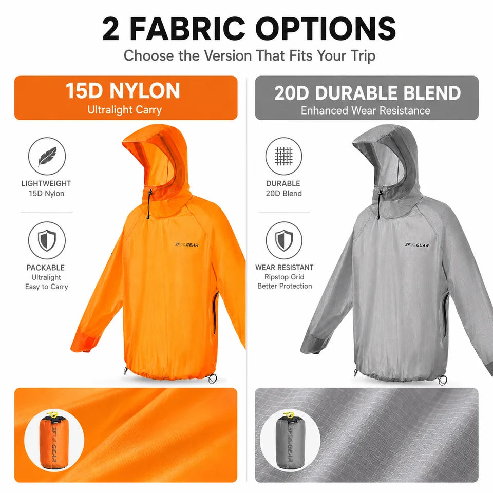 3F UL GEAR Ultralight Hooded Rain Jacket Top 15D Nylon 20D Dyneema-Blend Outdoor Waterproof Pullover Raincoat for Hiking Camping