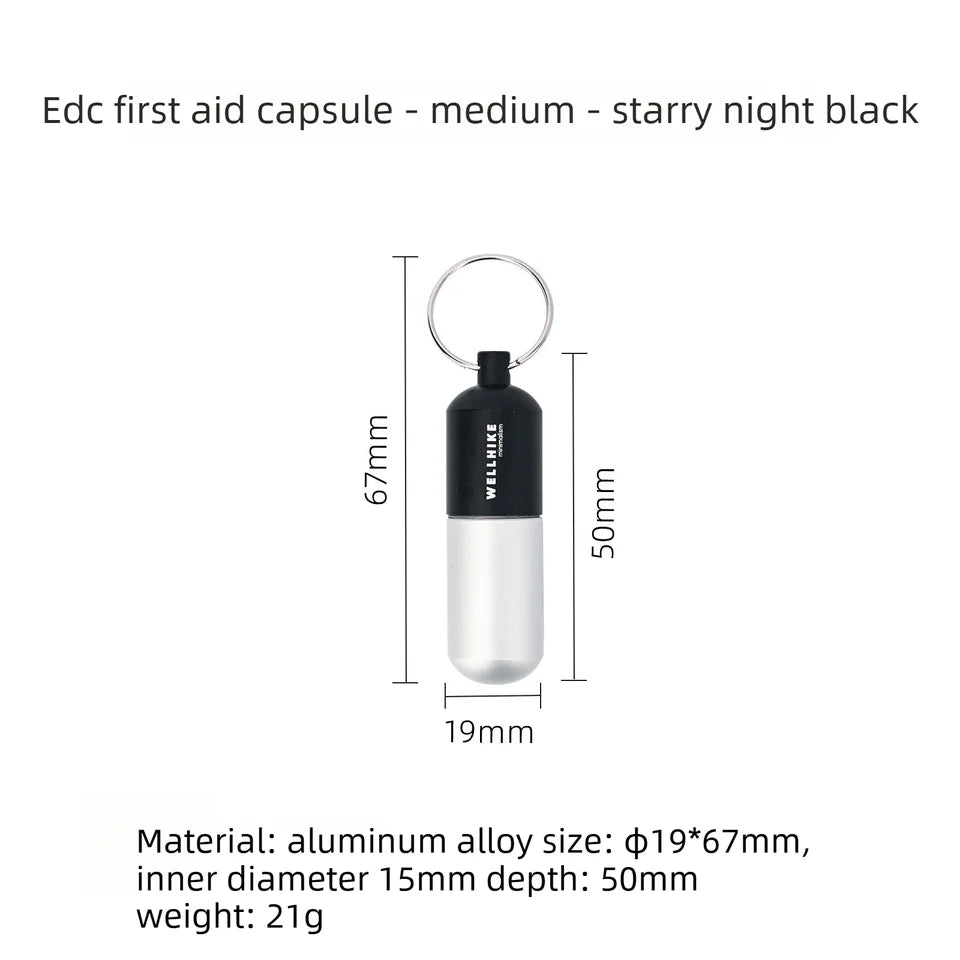 Waterproof Aluminum Pill Case Keychain Portable Sealed Medicine Container for Vitamins Fish Oil Outdoor Camping EDC Gear
