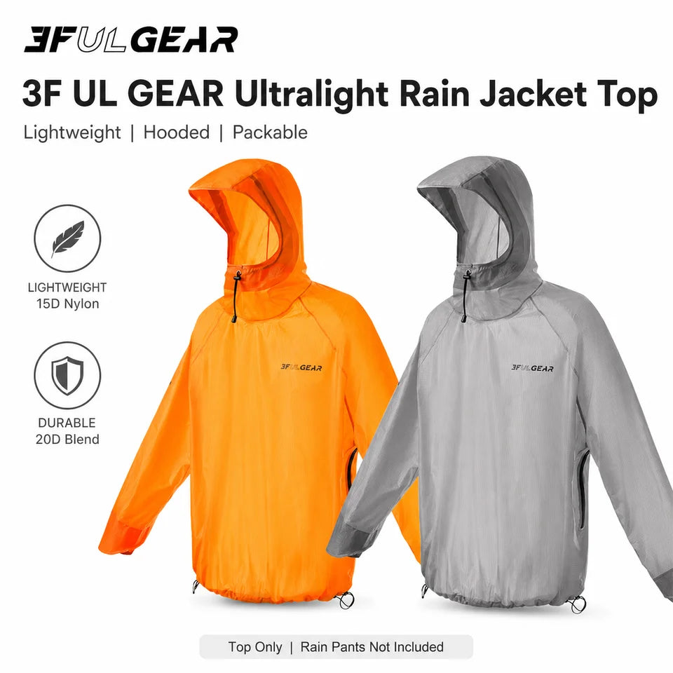 3F UL GEAR Ultralight Hooded Rain Jacket Top 15D Nylon 20D Dyneema-Blend Outdoor Waterproof Pullover Raincoat for Hiking Camping