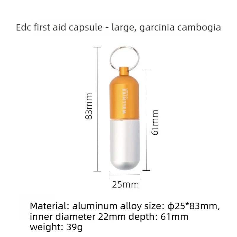 Waterproof Aluminum Pill Case Keychain Portable Sealed Medicine Container for Vitamins Fish Oil Outdoor Camping EDC Gear